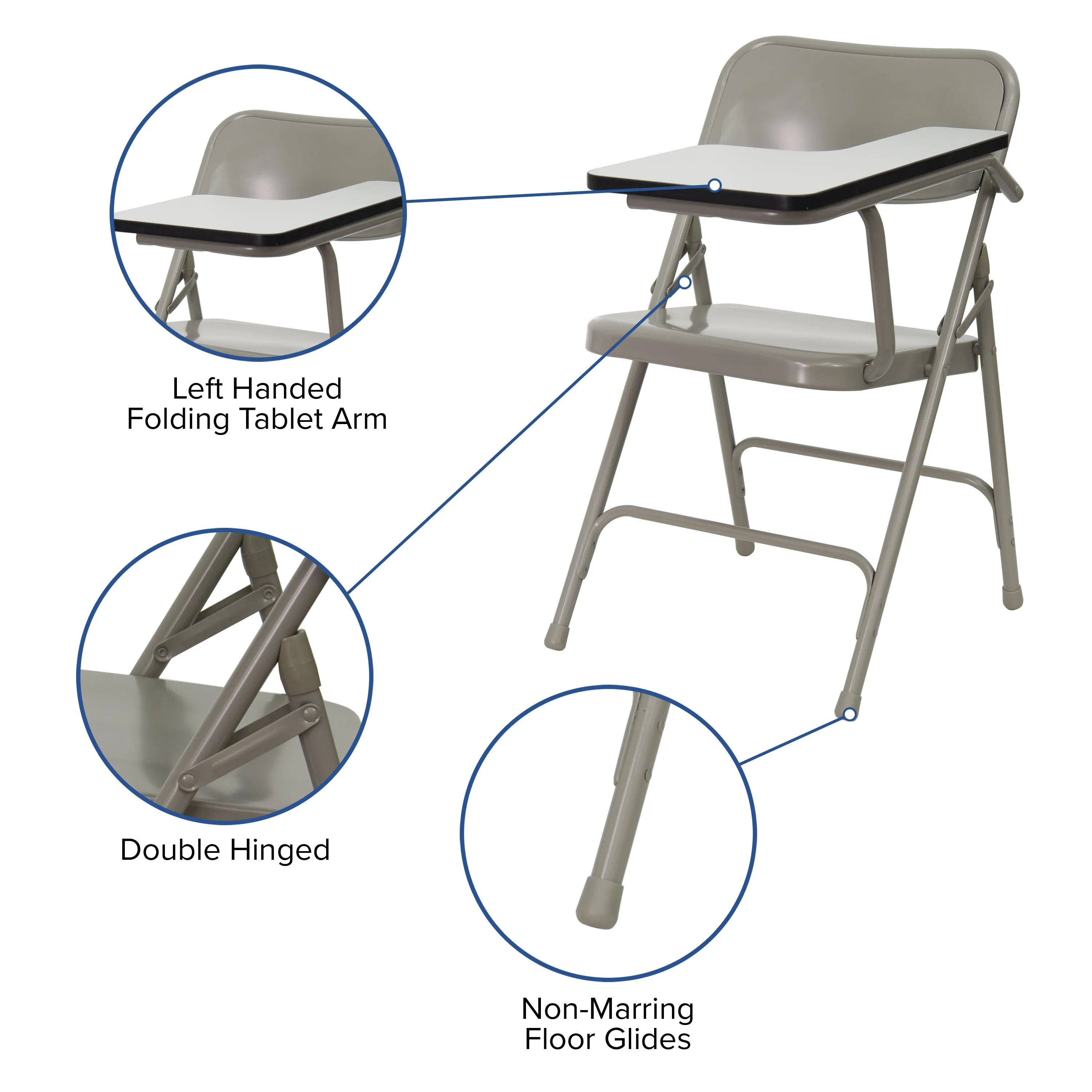 Ralph Premium Steel Folding Chair with Left Handed Tablet Arm