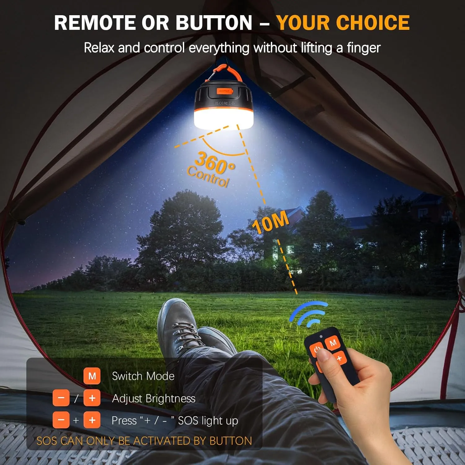 Rechargeable LED Camping Lantern 1000LM, 300H Runtime, 6400mAh, IPX5 Waterproof Tent Light for Camping, Hiking, Power Outages, Home, Emergency Use - Wireless Remote Edition,Orange
