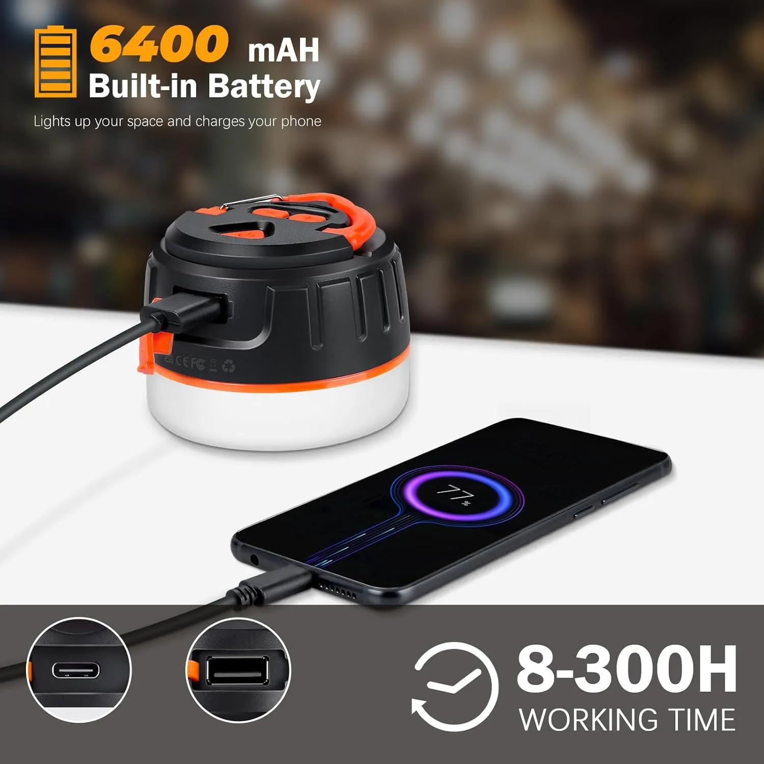 Rechargeable LED Camping Lantern 1000LM, 300H Runtime, 6400mAh, IPX5 Waterproof Tent Light for Camping, Hiking, Power Outages, Home, Emergency Use - Wireless Remote Edition,Orange