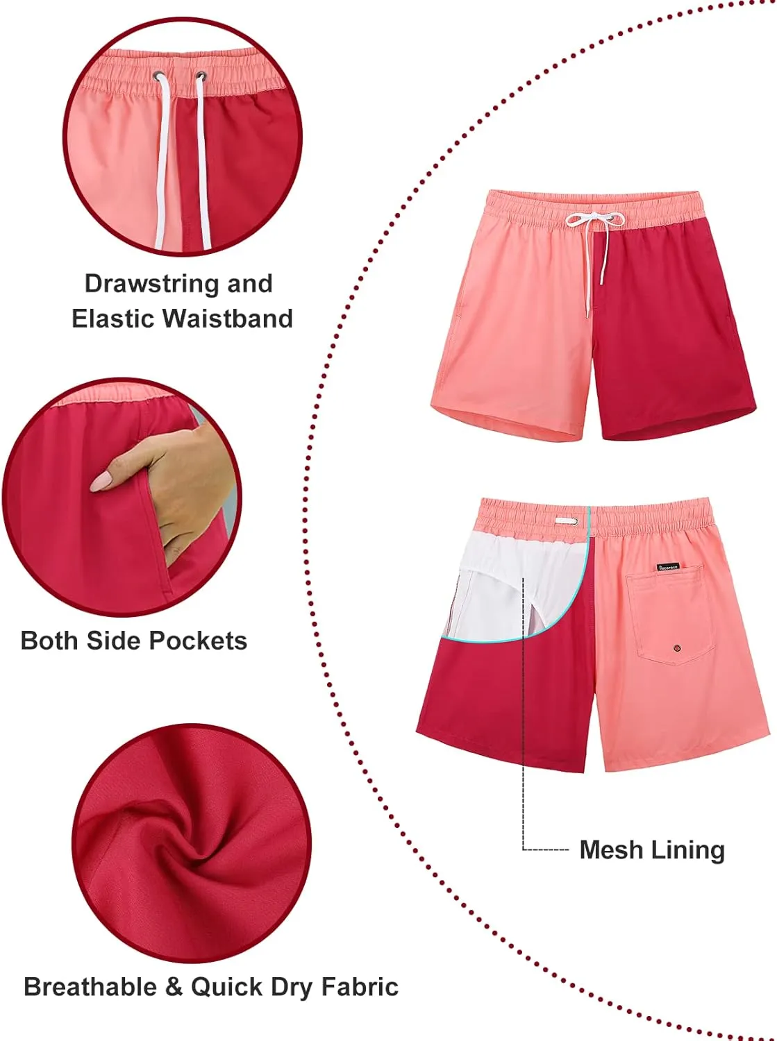 Rocorose Women's Board Shorts Quick Dry Summer Sports Drawstring Beach Trunks Built-in Liner with Pockets