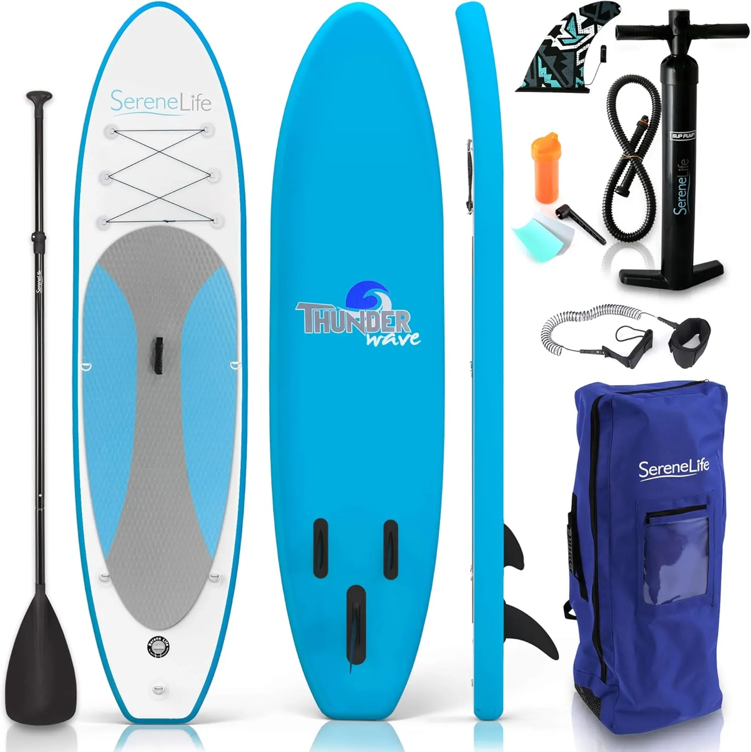 SereneLife Inflatable Stand Up Paddle Board with Premium SUP Accessories  Wide Stable Design with Non-Slip EVA Deck Pad for Adults and Youth of All Skill Levels, 350 lbs Capacity