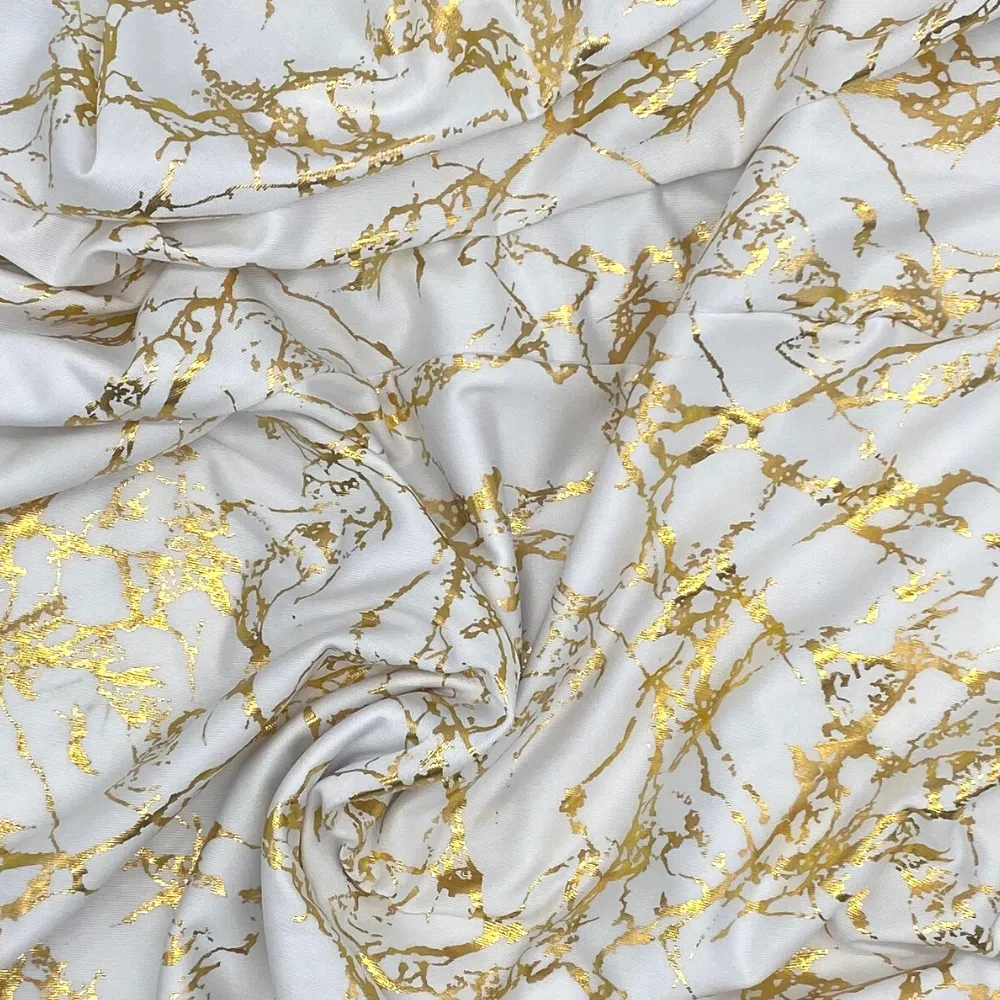 Stretch Spandex Folding Chair Cover White With Gold Marbling