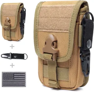 Tactical Molle Phone Pouch EDC Cellphone Holder Smartphone Case Organizer Bag with US Flag Patch & Molle Key Ring
