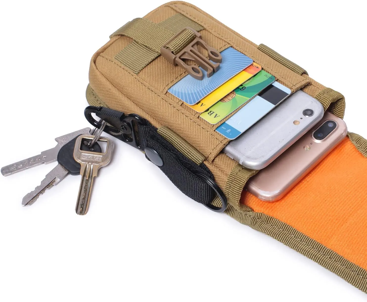 Tactical Molle Phone Pouch EDC Cellphone Holder Smartphone Case Organizer Bag with US Flag Patch & Molle Key Ring