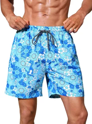 Verdusa Men's Floral Print Drawstring Elastic Waist Swim Trunks Summer Beach Shorts