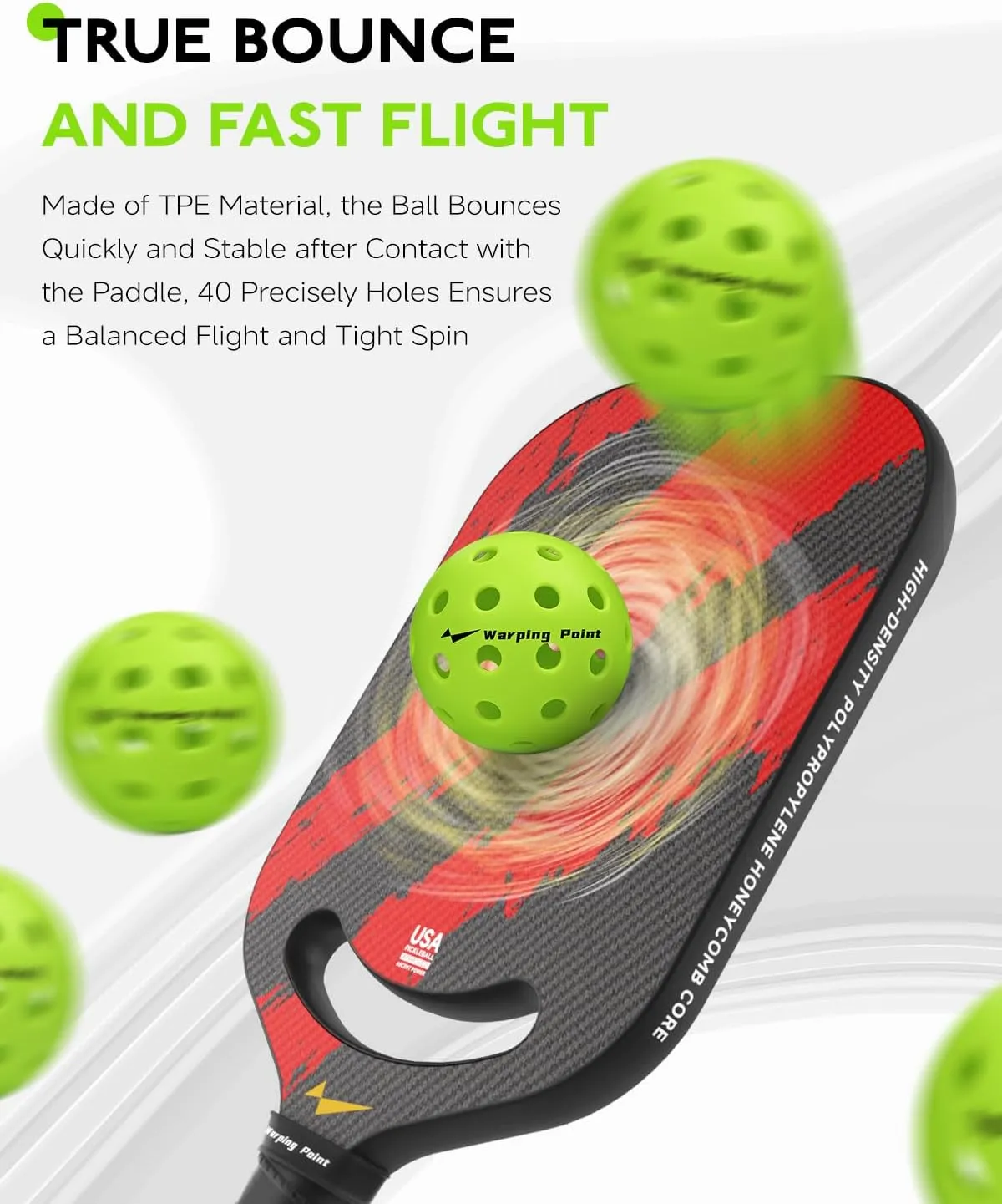 Warping Point Outdoor Pickleball Ball | 40 Holes | 4 Pack, 12 Pack | Meet USAPA Specifications | High Bounce Durable Practice Pickle Ball with Mesh Bag for Beginner Intermediate Player | Yellow, Green
