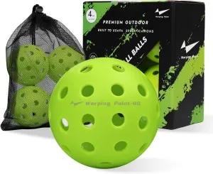 Warping Point Outdoor Pickleball Ball | 40 Holes | 4 Pack, 12 Pack | Meet USAPA Specifications | High Bounce Durable Practice Pickle Ball with Mesh Bag for Beginner Intermediate Player | Yellow, Green