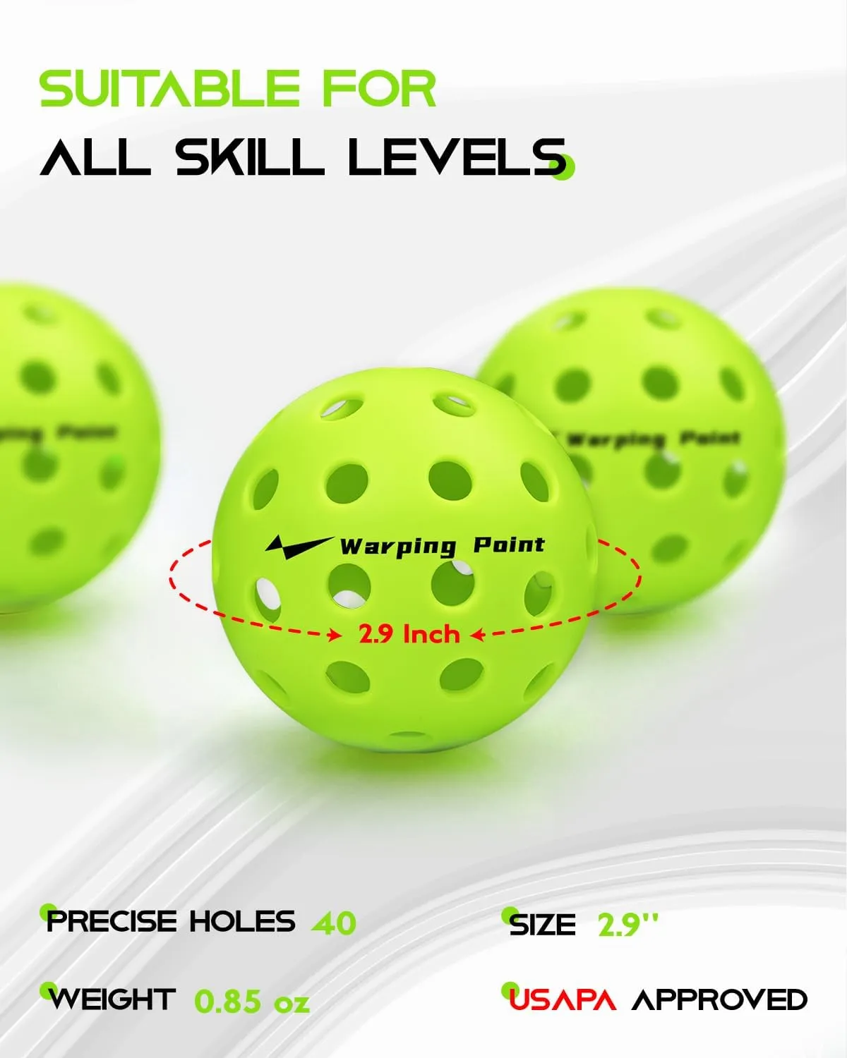 Warping Point Outdoor Pickleball Ball | 40 Holes | 4 Pack, 12 Pack | Meet USAPA Specifications | High Bounce Durable Practice Pickle Ball with Mesh Bag for Beginner Intermediate Player | Yellow, Green