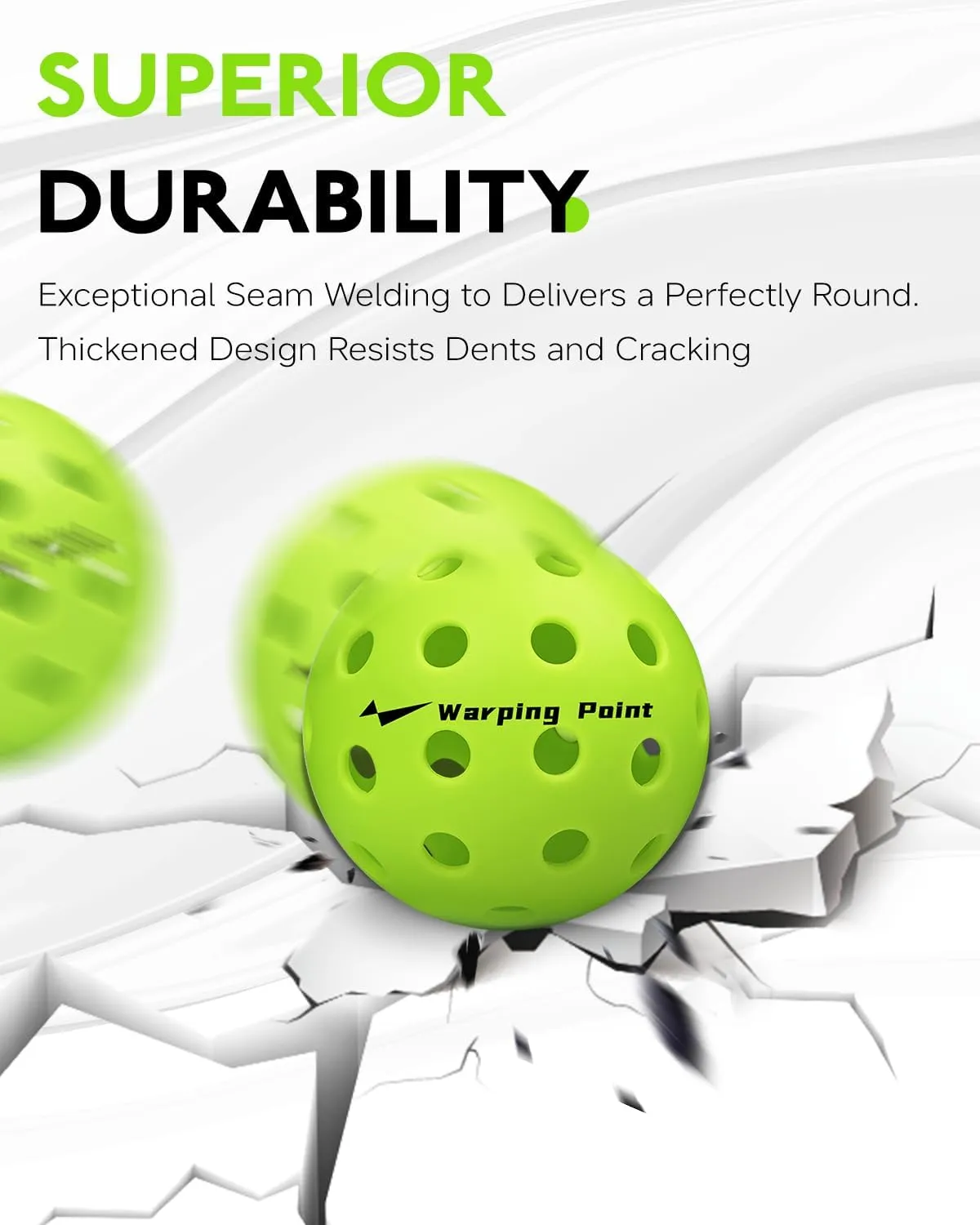 Warping Point Outdoor Pickleball Ball | 40 Holes | 4 Pack, 12 Pack | Meet USAPA Specifications | High Bounce Durable Practice Pickle Ball with Mesh Bag for Beginner Intermediate Player | Yellow, Green