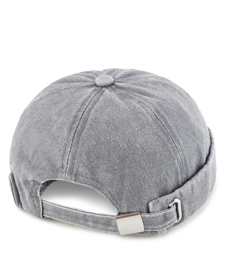 Washed Canvas Brimless Baseball Cap - Grey