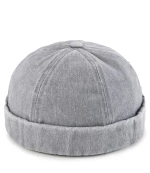 Washed Canvas Brimless Baseball Cap - Grey