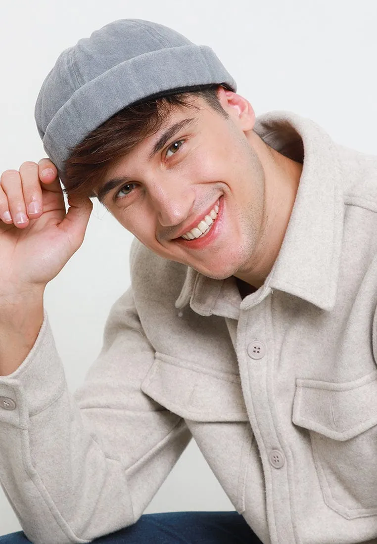 Washed Canvas Brimless Baseball Cap - Grey