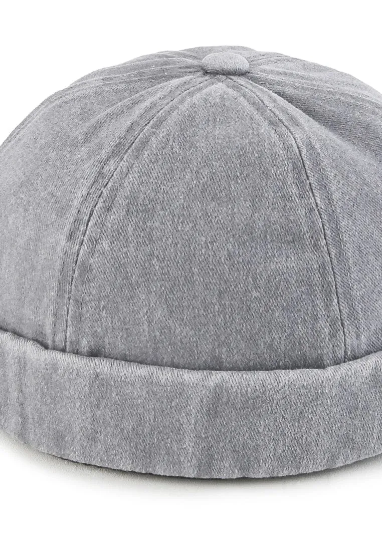 Washed Canvas Brimless Baseball Cap - Grey
