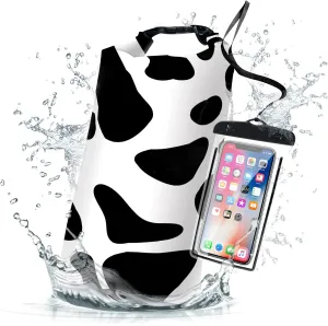 Waterproof Dry Bag,Roll Top Cow Print Black and White Waterproof Backpack 5L/10L/20L Floating and Lightweight Bags for Kayaking, Boating, Fishing, Swimming and Camping with Waterproof Phone Case