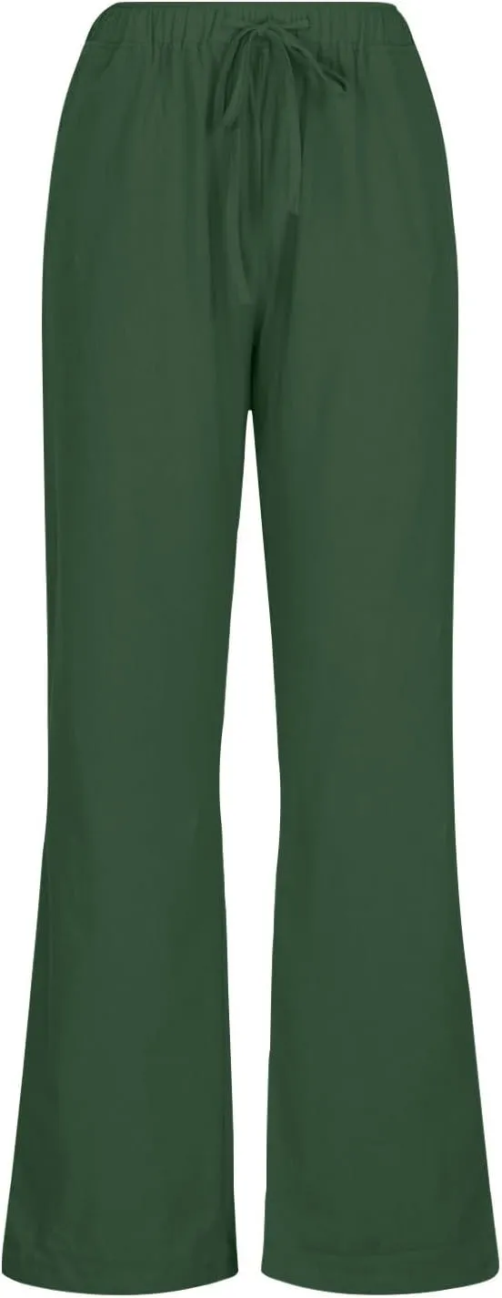 Women's Cotton Linen Pants Summer Casual Wide Leg Pant Loose Drawstring High Waist Palazzo Trousers with Pockets