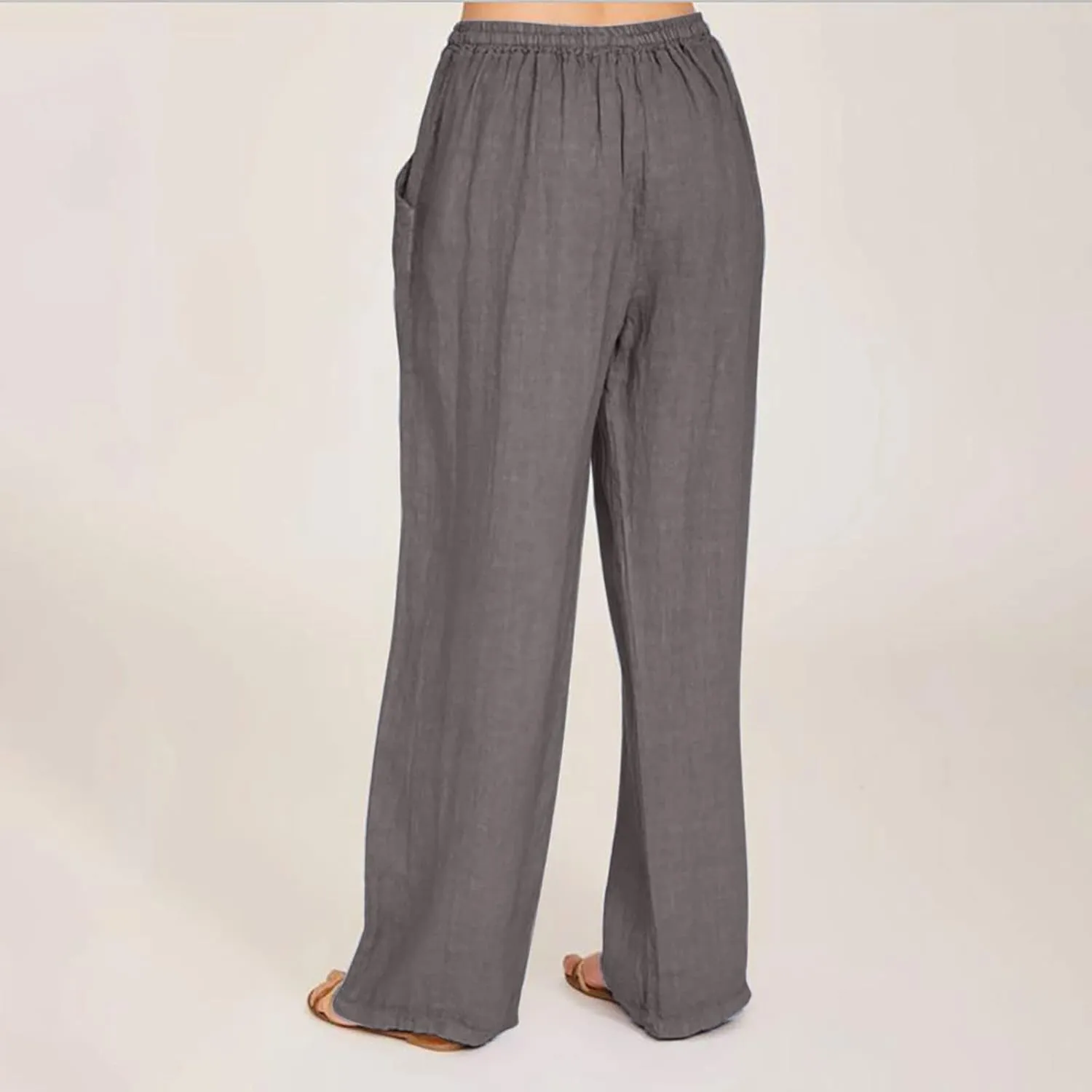 Women's Cotton Linen Pants Summer Casual Wide Leg Pant Loose Drawstring High Waist Palazzo Trousers with Pockets