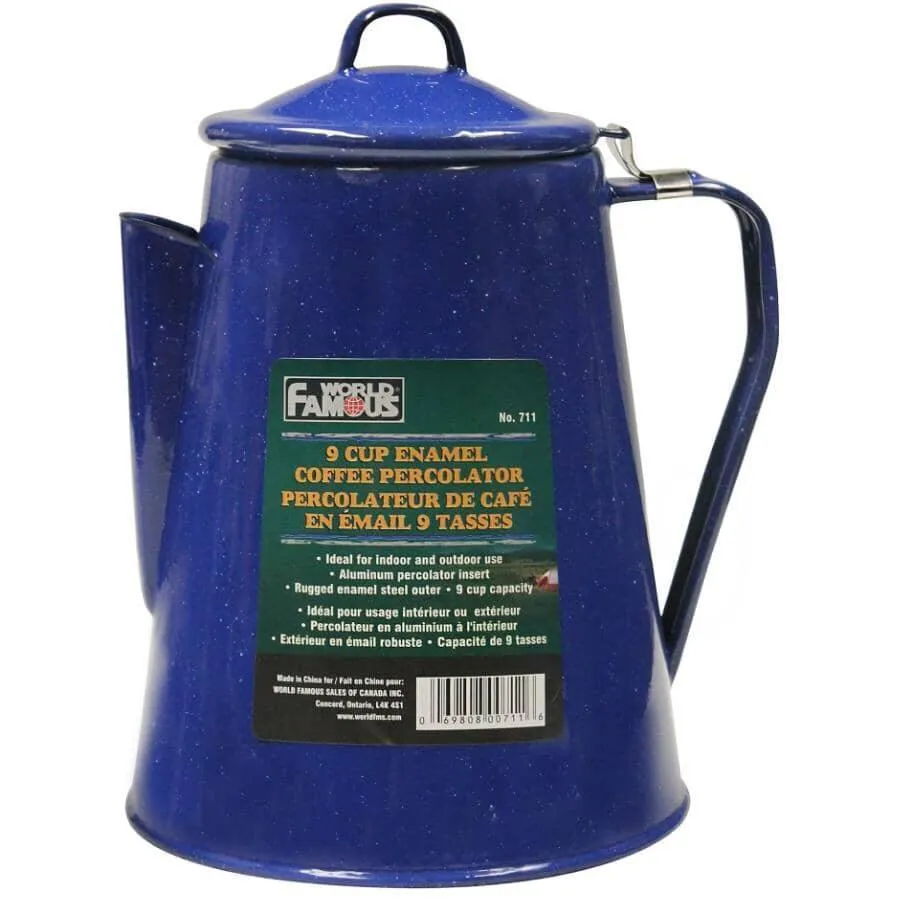 World Famous 9 Cup Enamel Coffee Percolator - Blue