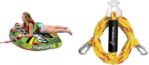 WOW Sports 1 Person Thriller Towable Tube Bundle with Airhead Heavy Duty Tow Harness